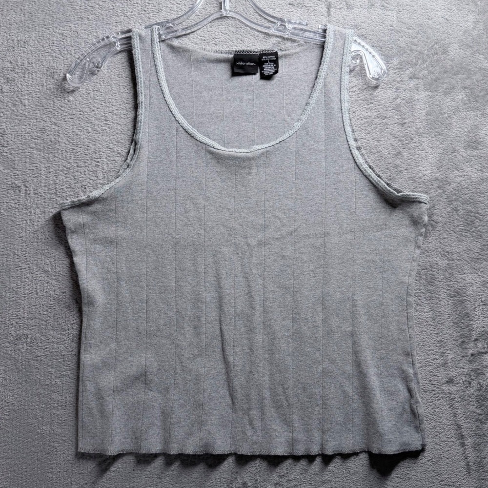 Xhilaration Ribbed Tank Top Women L Gray Y2K Lettuce Trim Scoop Neck Sleeveless - Picture 2 of 9